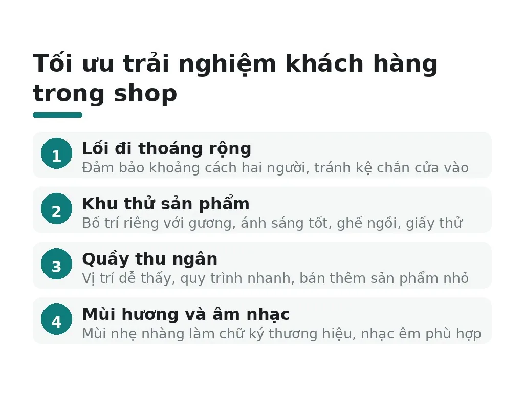 5. Trải nghiệm khách hàng — lối đi, quầy thu ngân và các giác quan