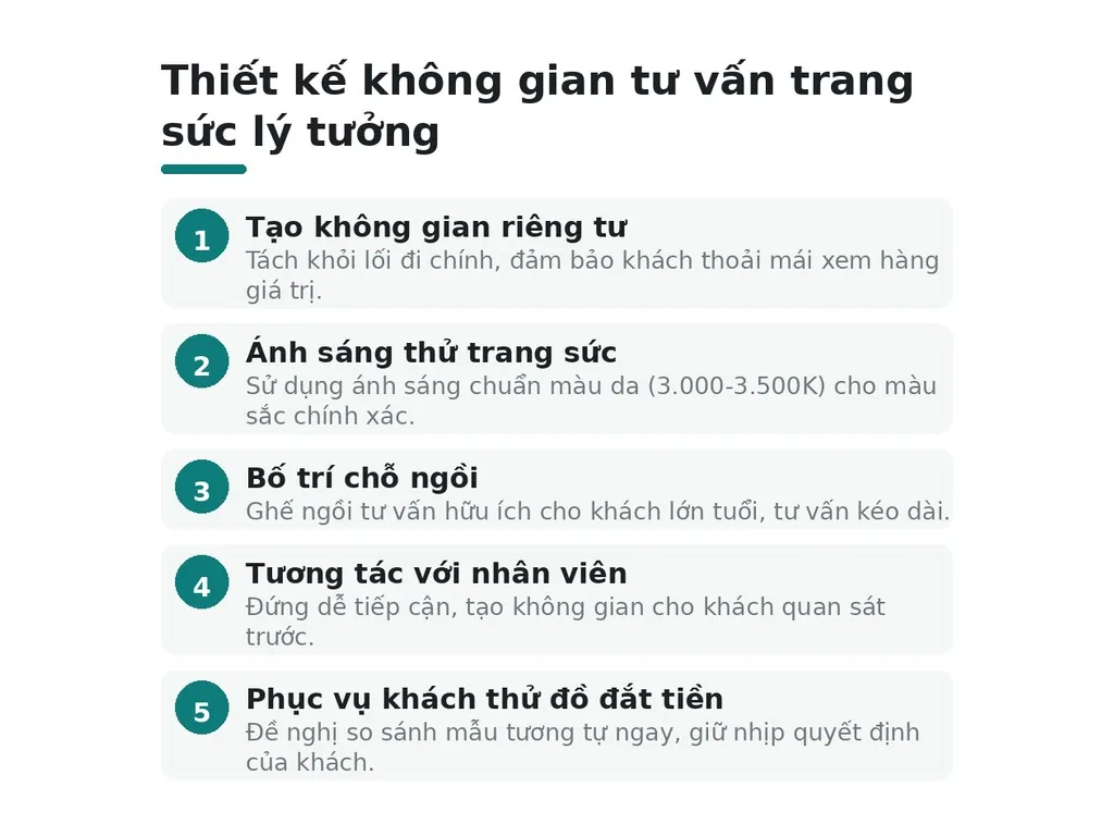 Không gian tư vấn và thử trang sức nên thiết kế ra sao để khách thoải mái?