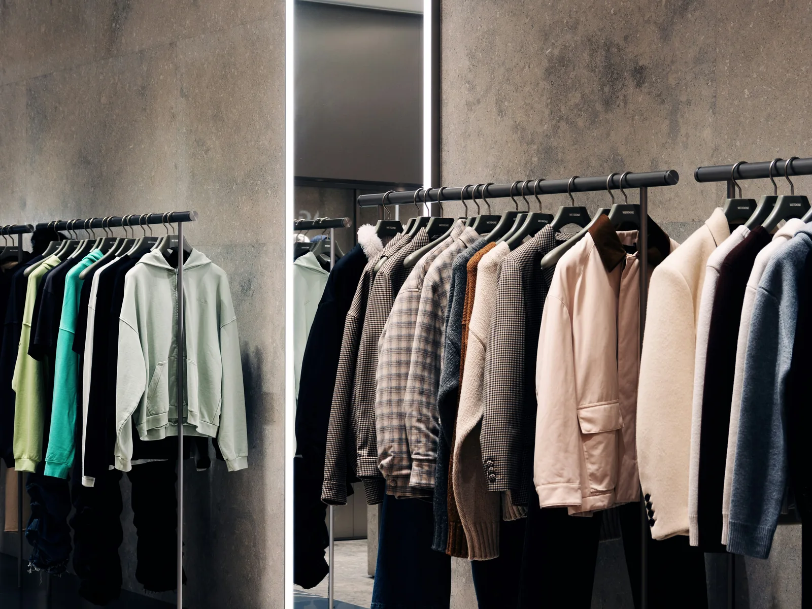 Shirts racks retail store display arrangement
