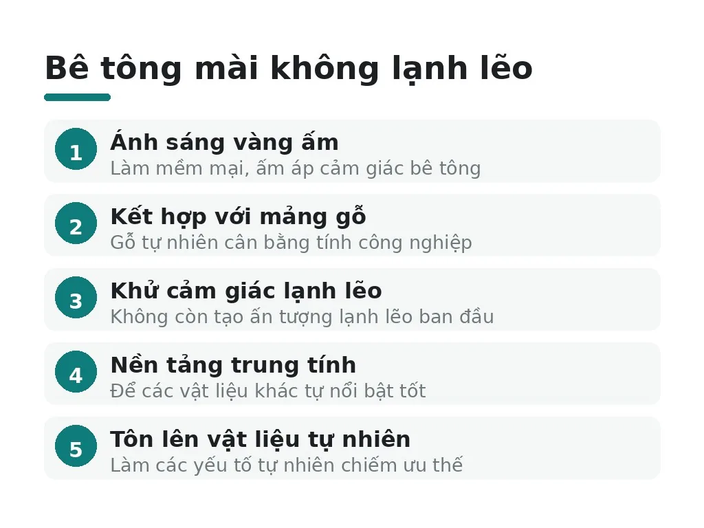 3. bê tông mài, công nghiệp nhưng không lạnh lẽo